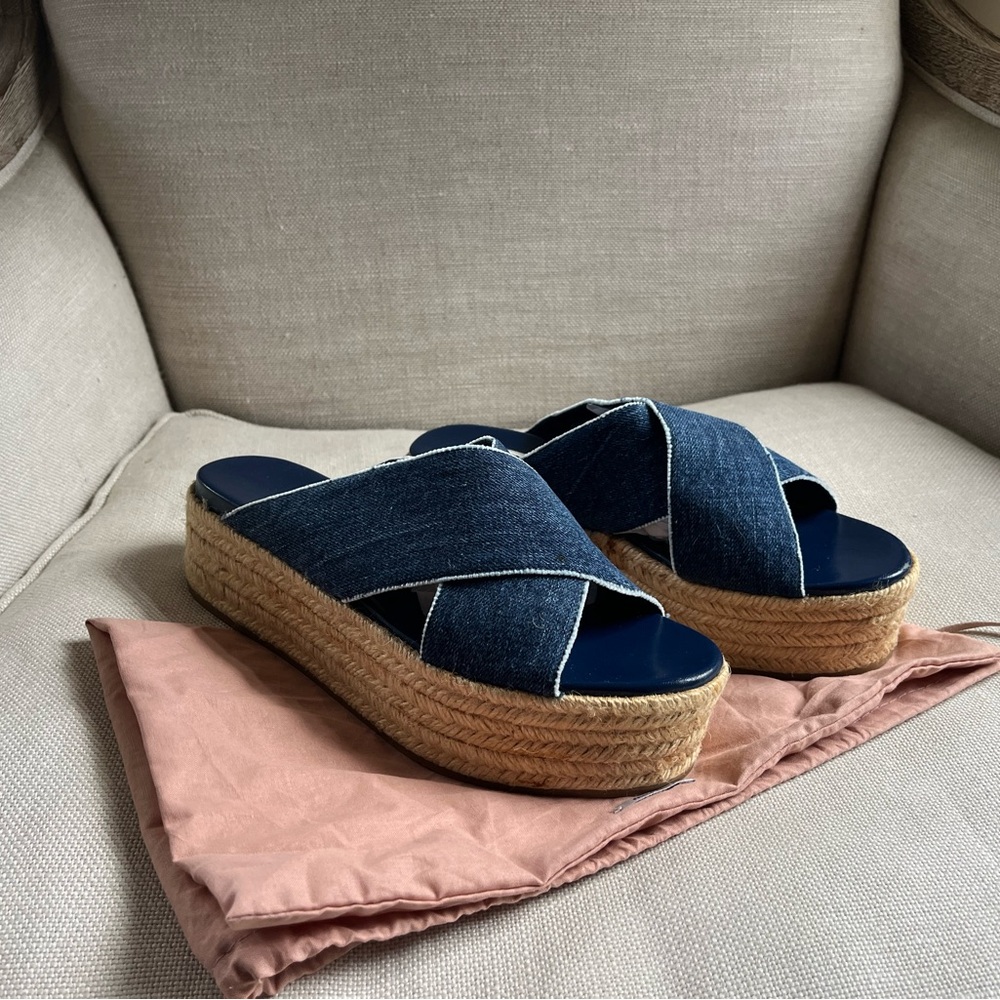 Miu Miu Sandals Espadrille Flatform Blue Denim US 9 EU 39